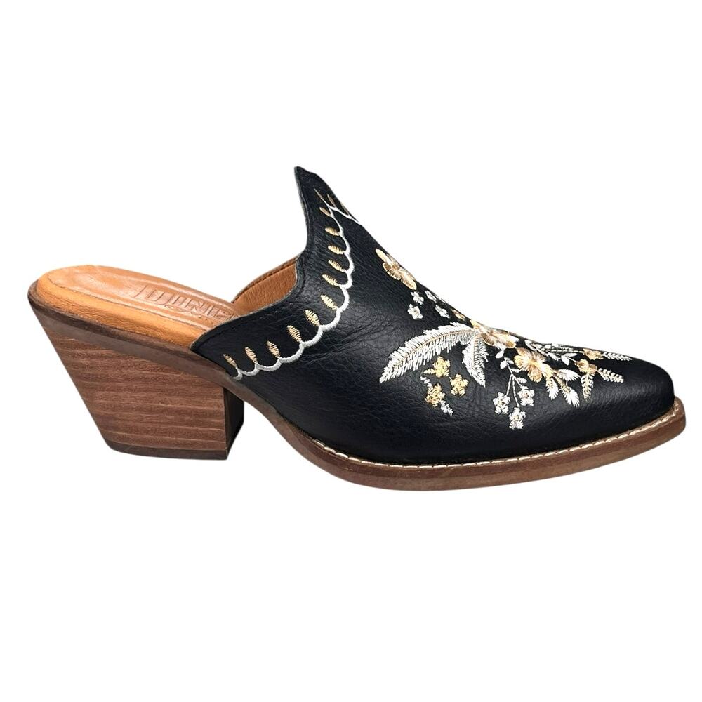 Dingo Women’s Wildflower Black Leather Mule Clogs Size US 7.5